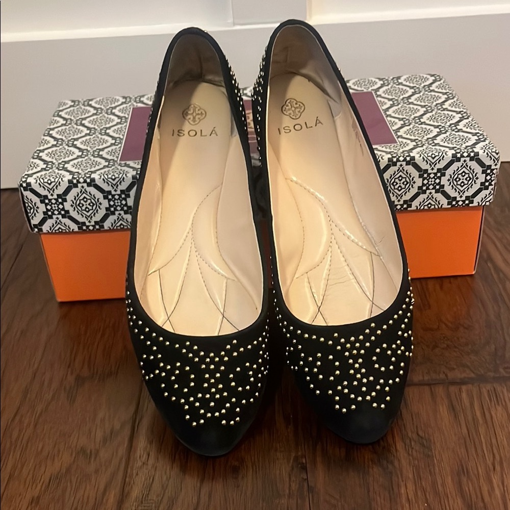 Isola Black Suede Studded Flats
